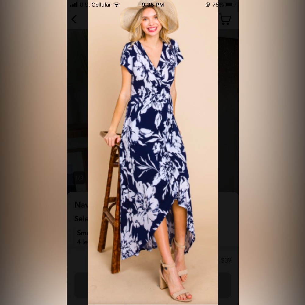 Navy and White Wrap Dress size L
